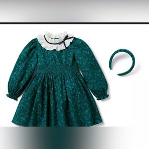 Janie and Jack green holiday dress with headband.